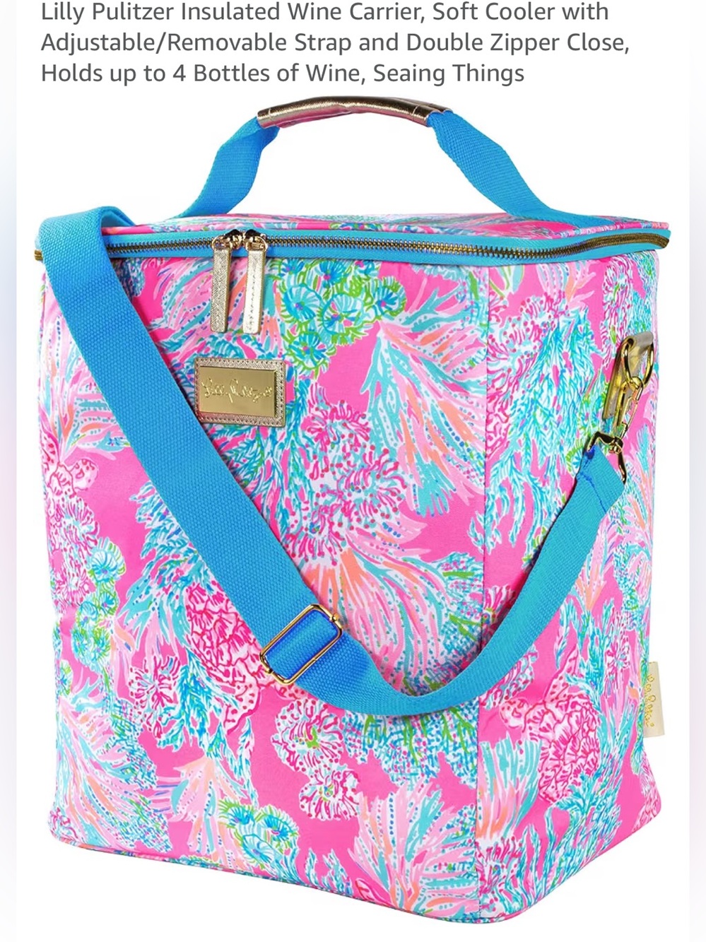 NWT Lilly Pulitzer Insulated Wine Carrier, Soft Cooler w/ Removable & adj. Strap